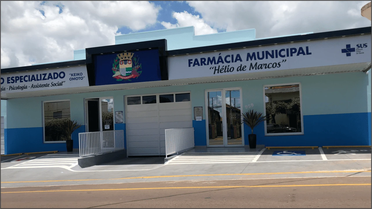 Fachada da Farmácia Municipal Hélio de Marcos