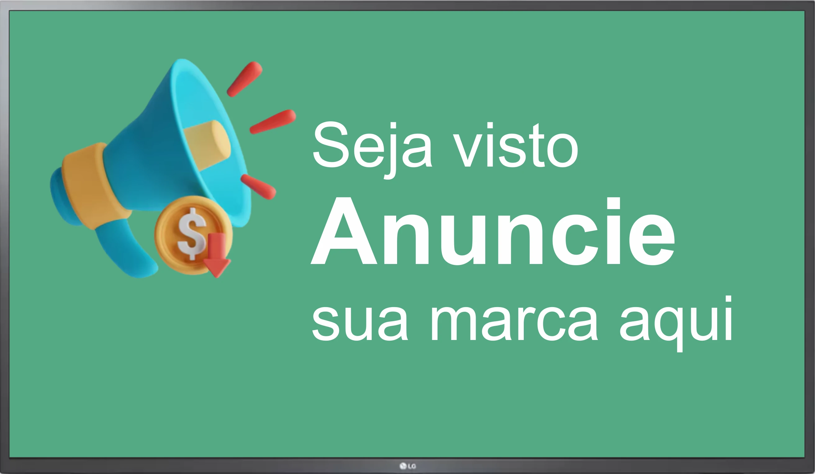 Imagem ilustrativa de uma televisão com o texto 'Seja visto, anuncie sua marca aqui'